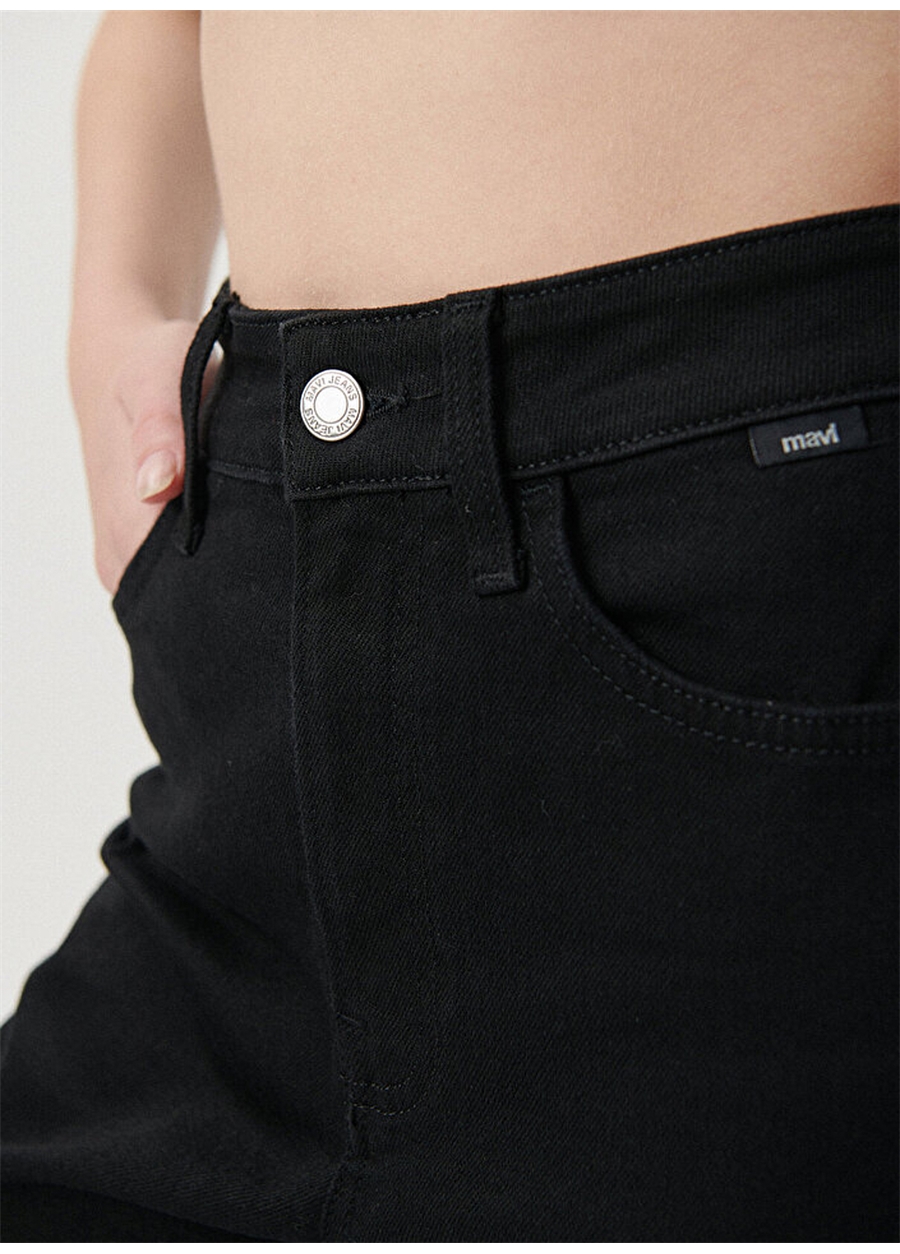 Mavi STAR Double Black Den Yüksek Bel Dar Paça Mom Fit Siyah Kadın Denim Pantolon M101077-83147_8