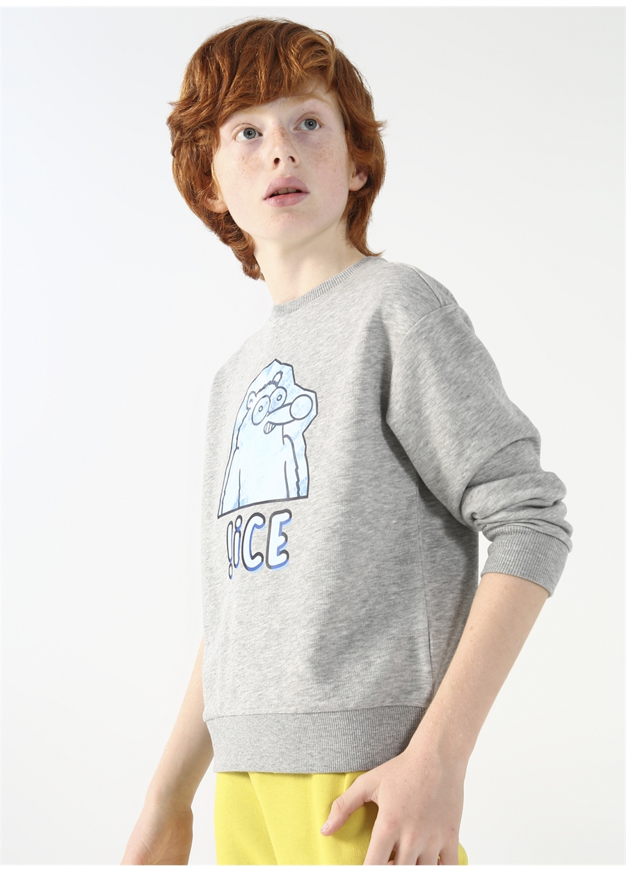 Fluffy Bisiklet Yaka Oversized Gri Melanj Erkek Çocuk Sweatshirt FFY-10_3