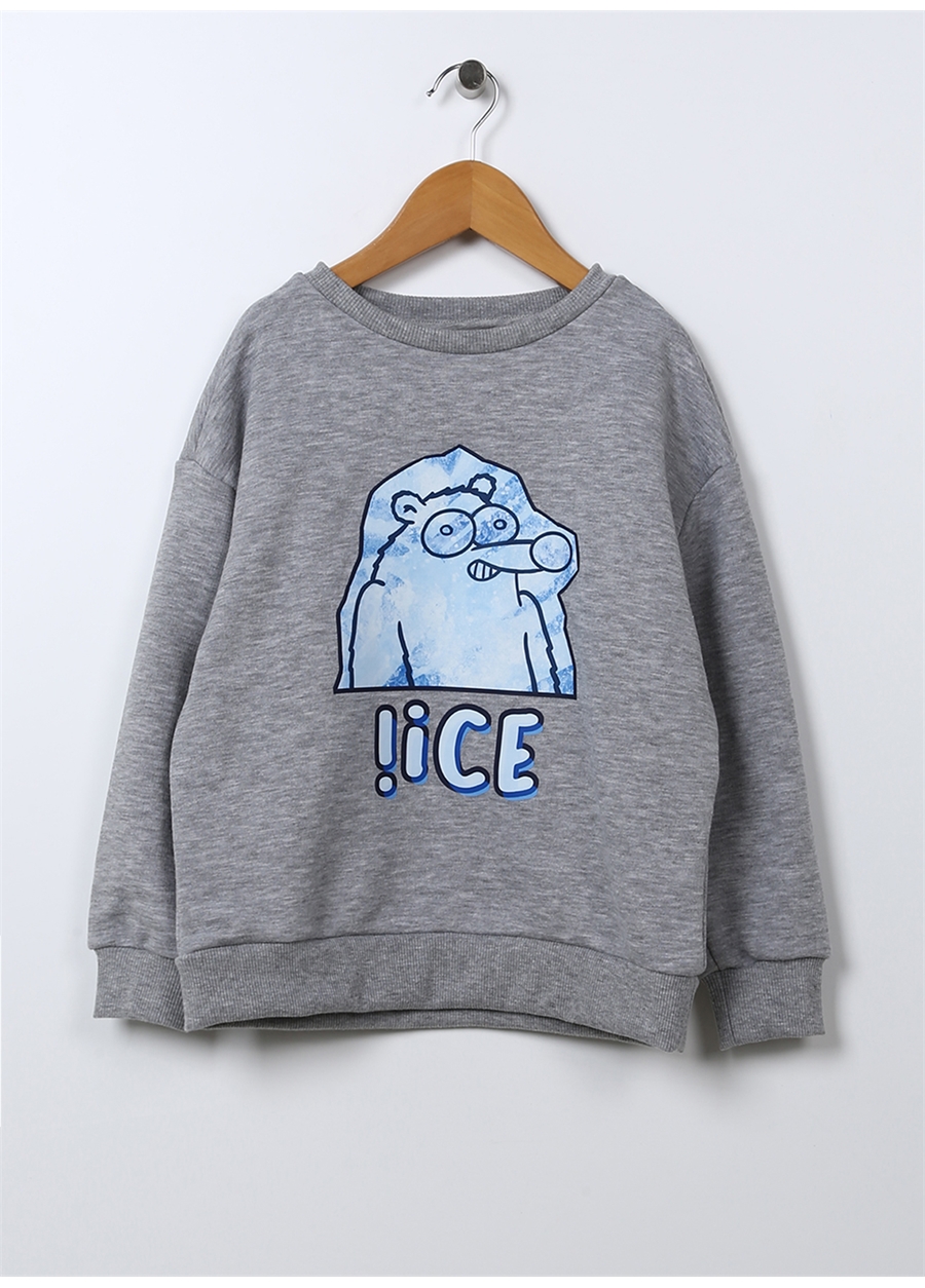 Fluffy Bisiklet Yaka Oversized Gri Melanj Erkek Çocuk Sweatshirt FFY-10_6