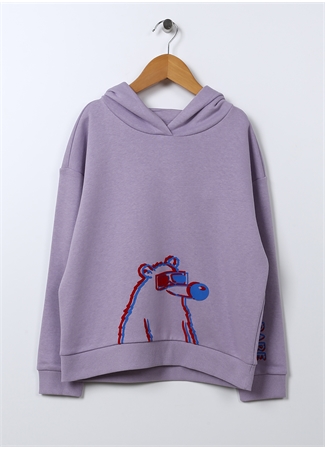 Fluffy Kapüşonlu Oversized Lila Kız Çocuk Sweatshirt FFY-01_6