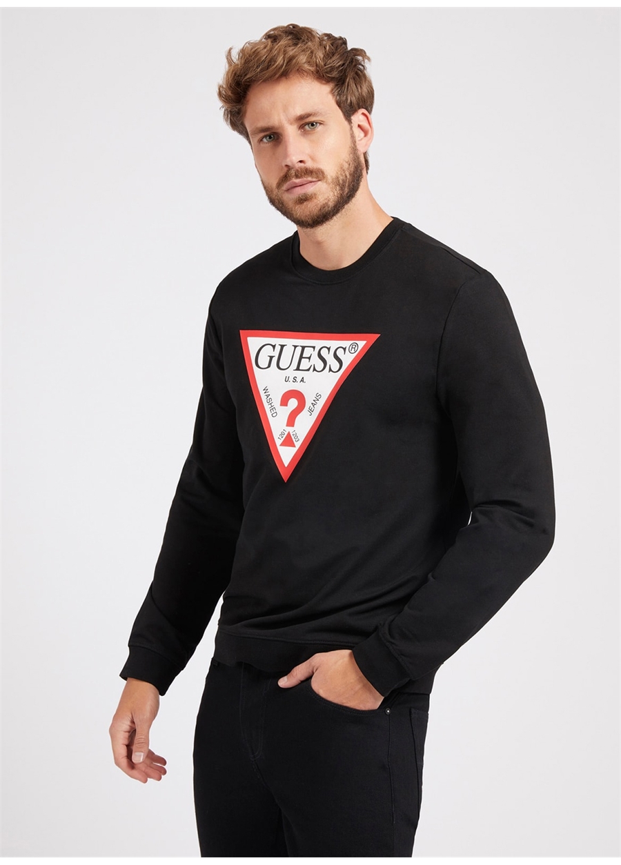 Guess Bisiklet Yaka Siyah Erkek Sweatshırt M2YQ37K6ZS1JBLKAUDLEY CN FLEECE_1