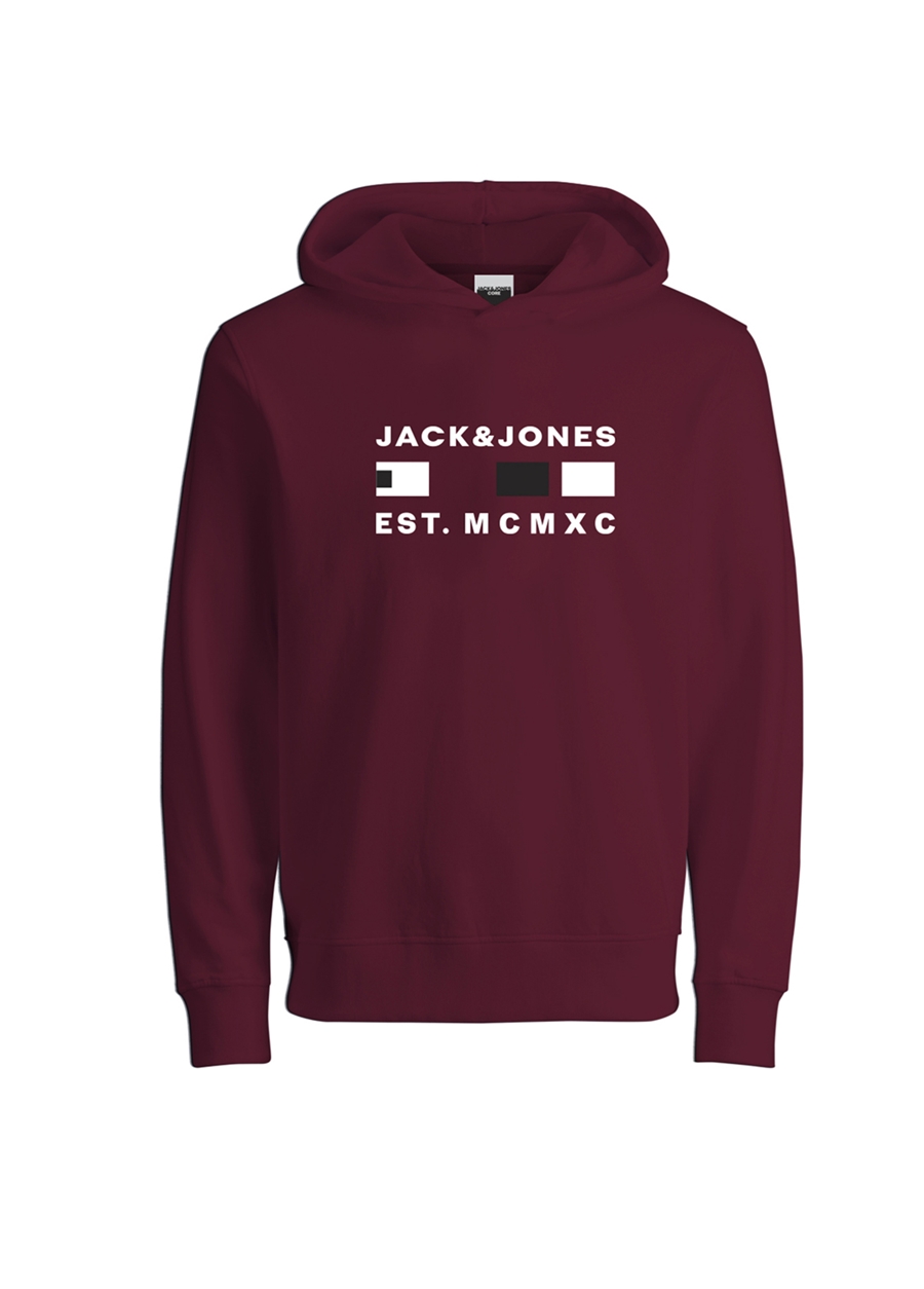 Jack & Jones Kırmızı Erkek Çocuk Kapüşonlu Uzun Kollu Baskılı Sweatshirt JCOFREDDIE SWEAT HOOD FST JNR
