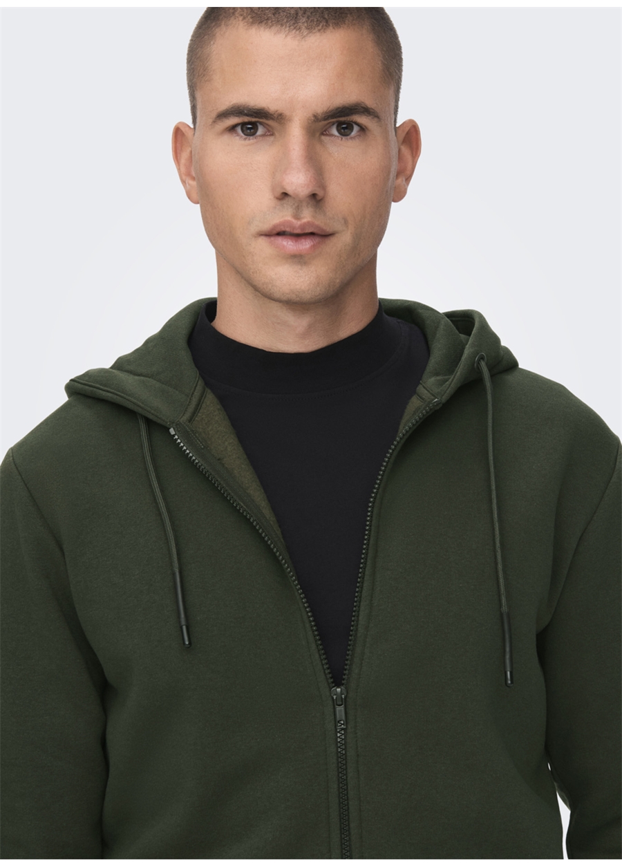 Only & Sons Düz Yeşil Erkek Şardonlu Sweatshirt ONSCERES ZIP THR. HOODIE SWEAT NOOS
