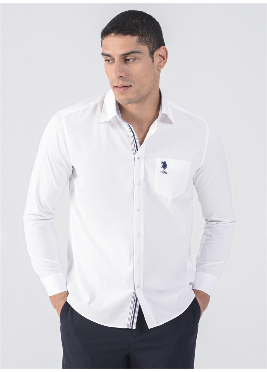 U.S. Polo Assn. Düğmeli Yaka Beyaz Erkek Gömlek NOYARI022K