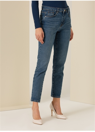 Pierre Cardin Yüksek Bel Normal Paça Slim Fit Mavi Kadın Denim Pantolon BILMON