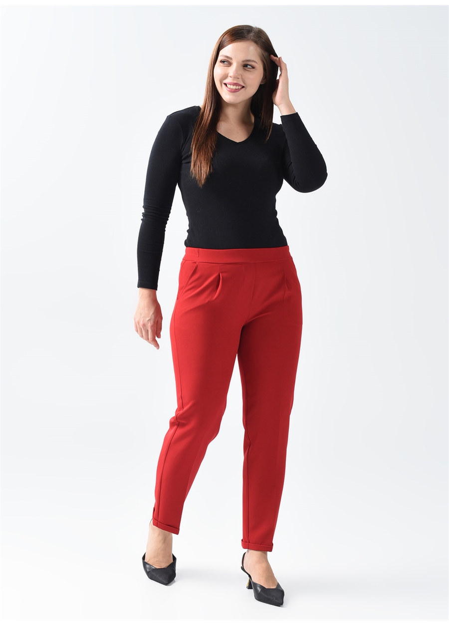 Selen Normal Bel Standart Kırmızı Kadın Pantolon 22KSL5939