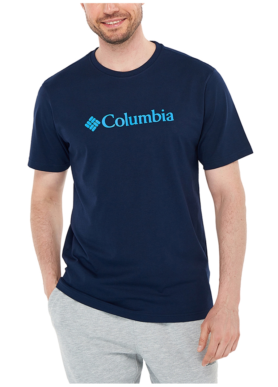 Columbia O Yaka Baskılı Koyu Lacivert Erkek T-Shirt CS0287 CSC M BASIC BIG LOGO BRUSHED