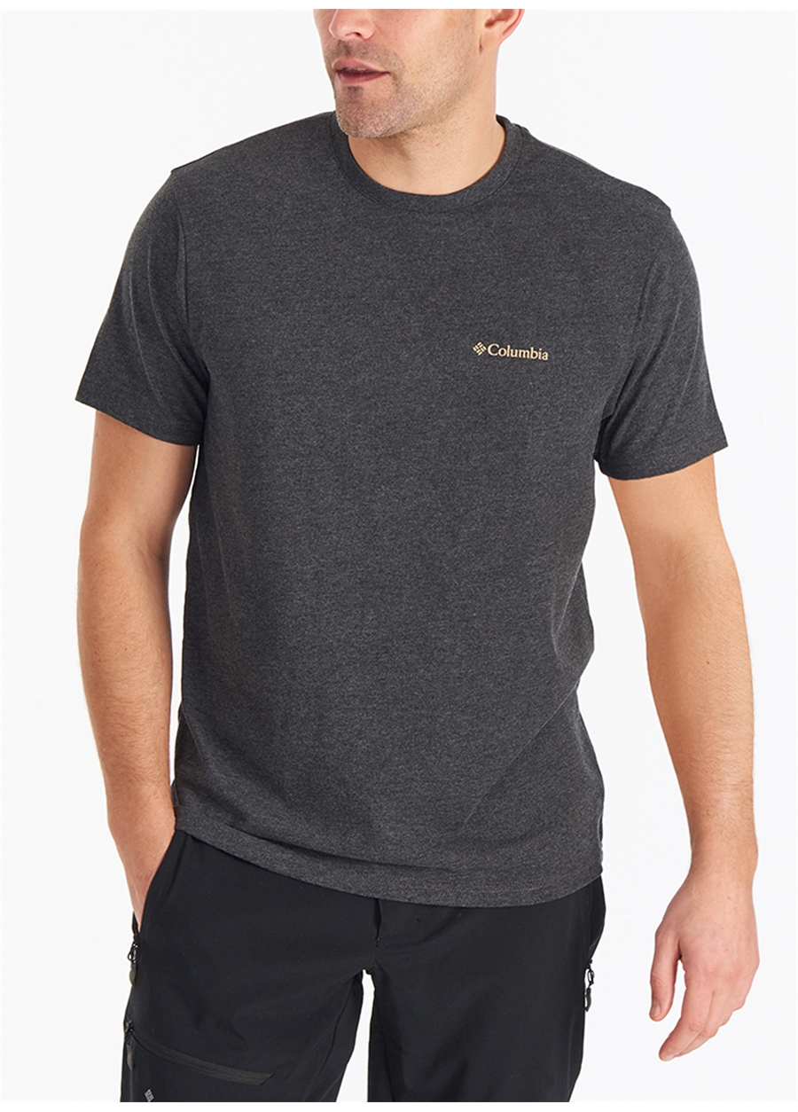 Columbia O Yaka Düz Antrasit Melanj Erkek T-Shirt CS0282 CSC M BASIC SM LOGO BRUSHED_0