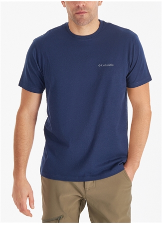 Columbia O Yaka Düz Koyu Lacivert Erkek T-Shirt CS0282 CSC M BASIC SM LOGO BRUSHED_0