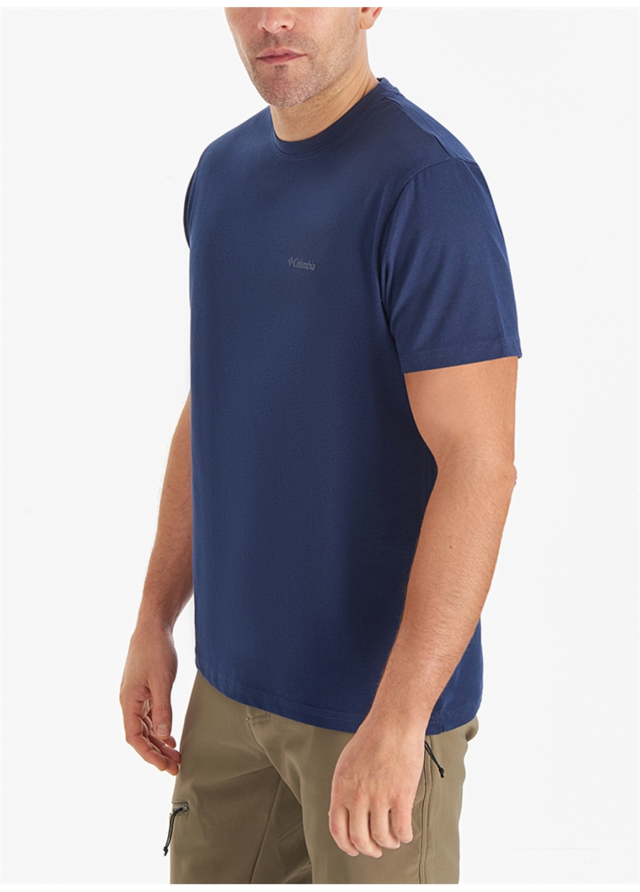 Columbia O Yaka Düz Koyu Lacivert Erkek T-Shirt CS0282 CSC M BASIC SM LOGO BRUSHED_2