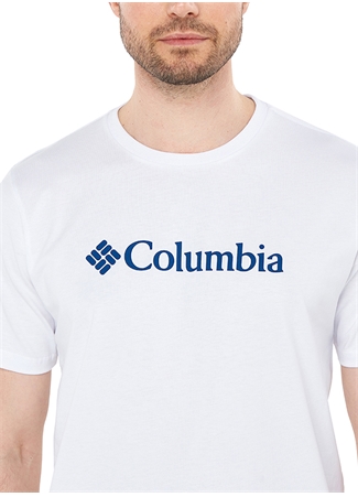 Columbia O Yaka Baskılı Beyaz Erkek T-Shirt CS0287 CSC M BASIC BIG LOGO BRUSHED_4