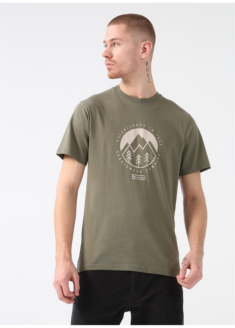 Columbia O Yaka Baskılı Yeşil Erkek T-Shirt CS0293 CSC M OUTDOOR PARK SS TEE