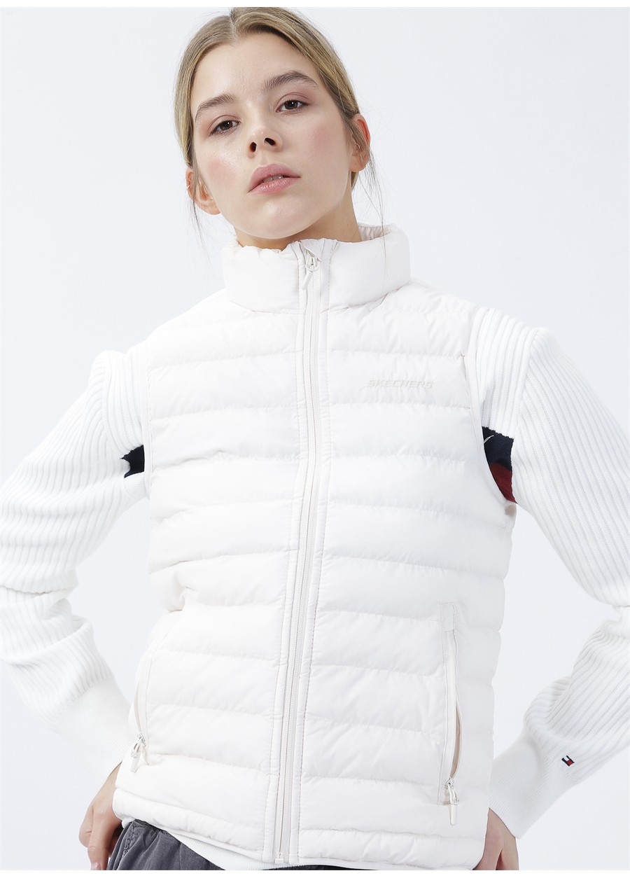 Skechers Beyaz Kadın Dik Yaka Regular Fit Şişme Yelek S212262-102W Essential Vest