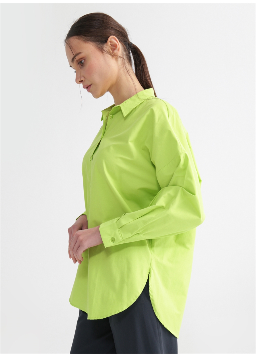 Fabrika Gömlek Yaka Düz Yeşil Kadın Gömlek FRANZ