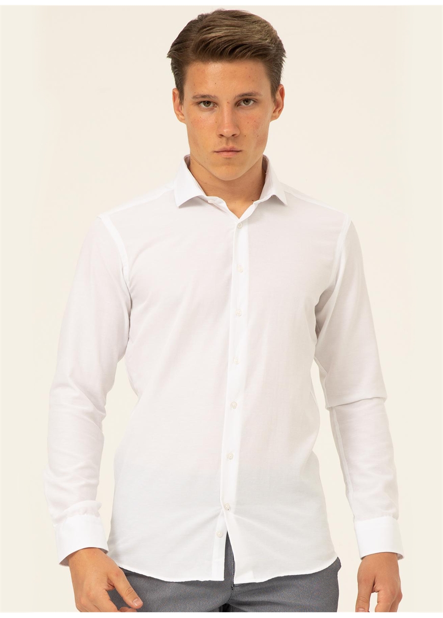 Süvari Klasik Yaka Düz Beyaz Erkek Gömlek GM1007100496