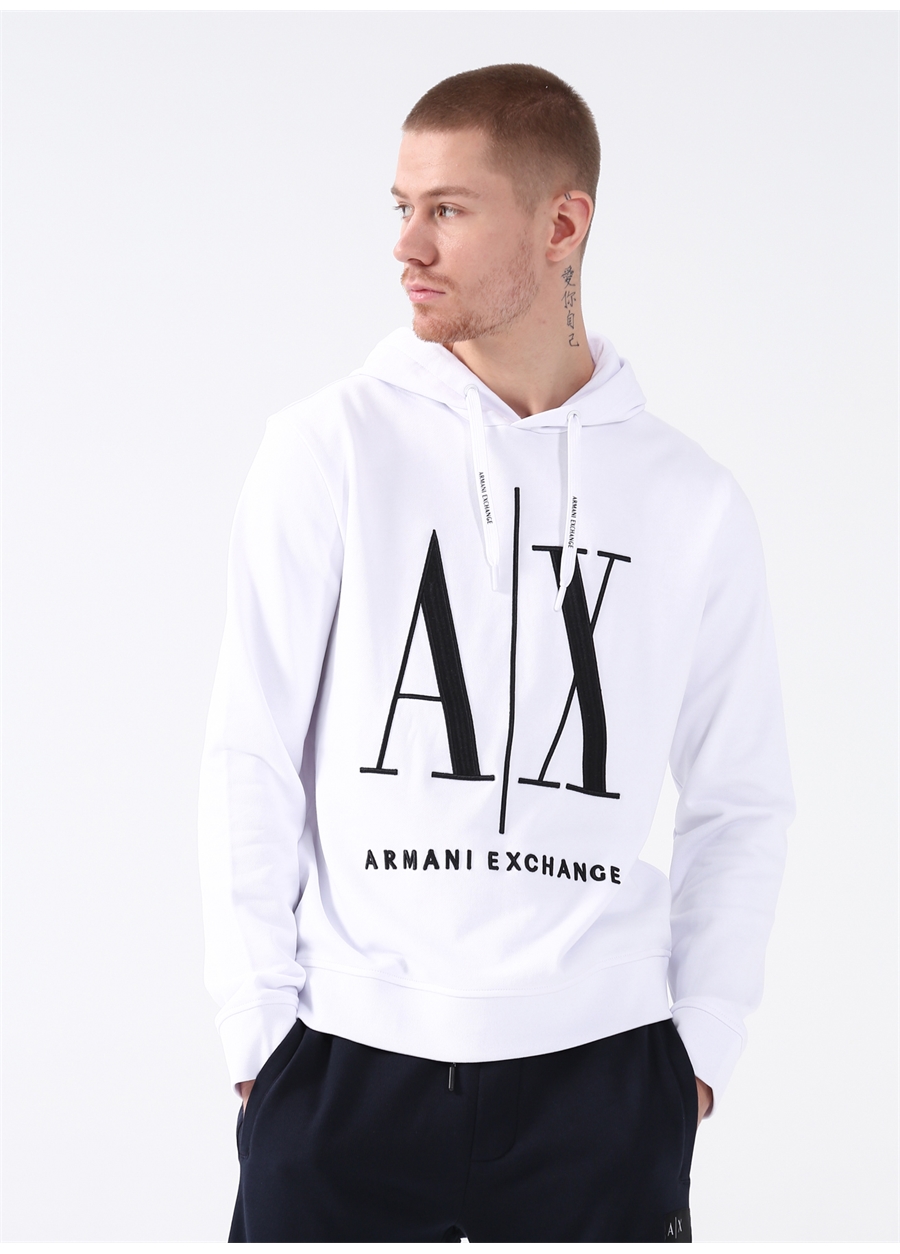 Armani Exchange Kapüşon Yaka Beyaz Erkek Sweatshırt 8NZMPC 1100-WHITE_2