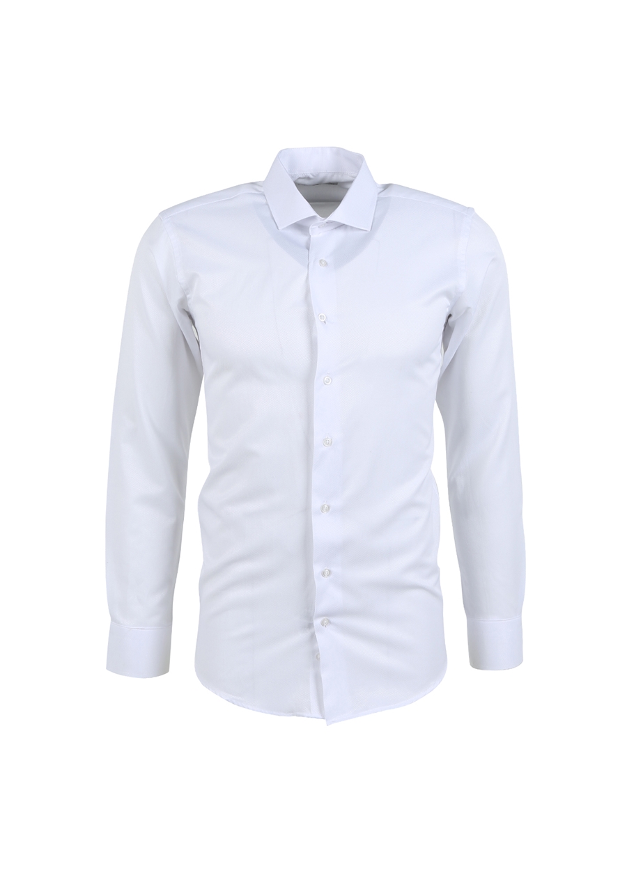 Süvari Slim Fit Klasik Yaka Armürlü Beyaz Erkek Gömlek GM2024700339