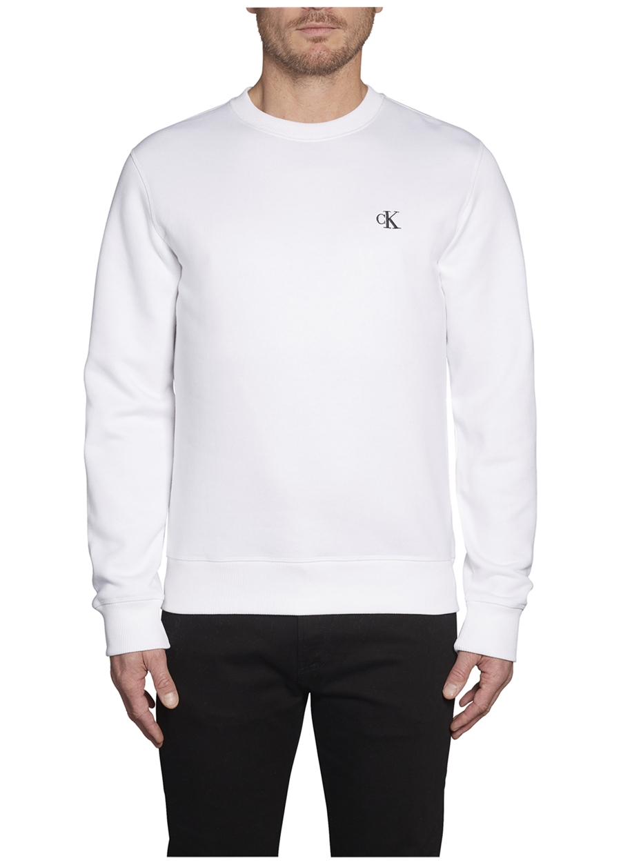 Calvin Klein Jeans Beyaz Erkek Bisiklet Yaka Düz Sweatshirt J30J314536_CK ESSENTIAL REG CN