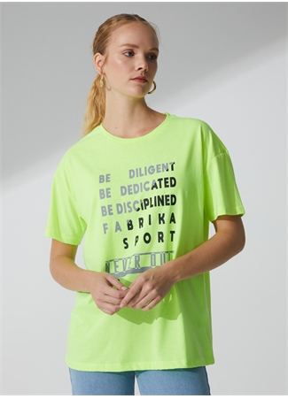 Fabrika Sports Bisiklet Yaka Baskılı Neon Yeşil Kadın T-Shirt S-GINA_2