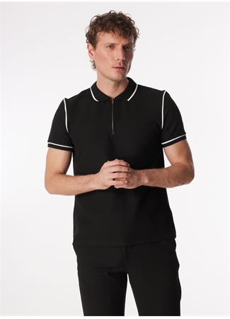 Fabrika Siyah Erkek Basic Jakarlı Polo T-Shirt VIDAR_0