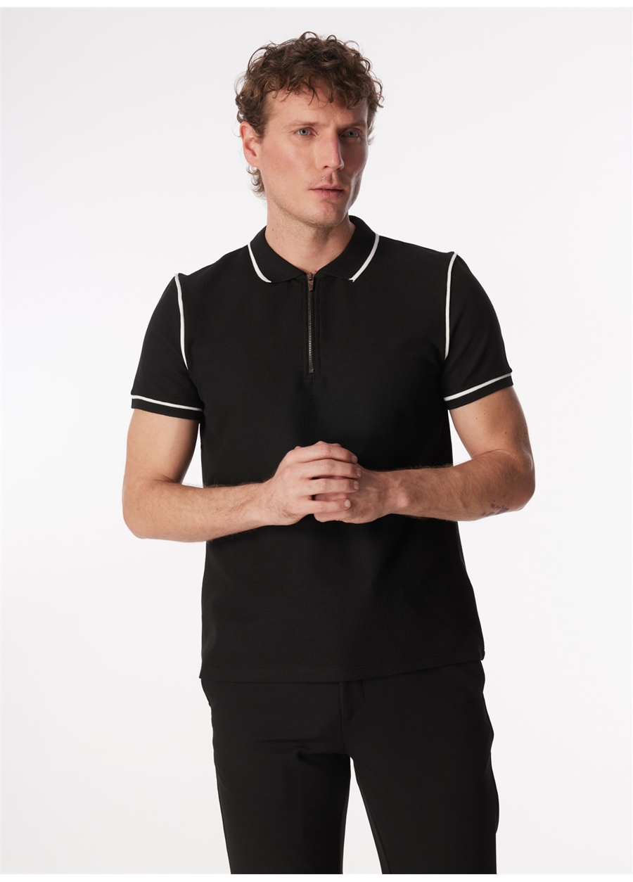 Fabrika Siyah Erkek Basic Jakarlı Polo T-Shirt VIDAR