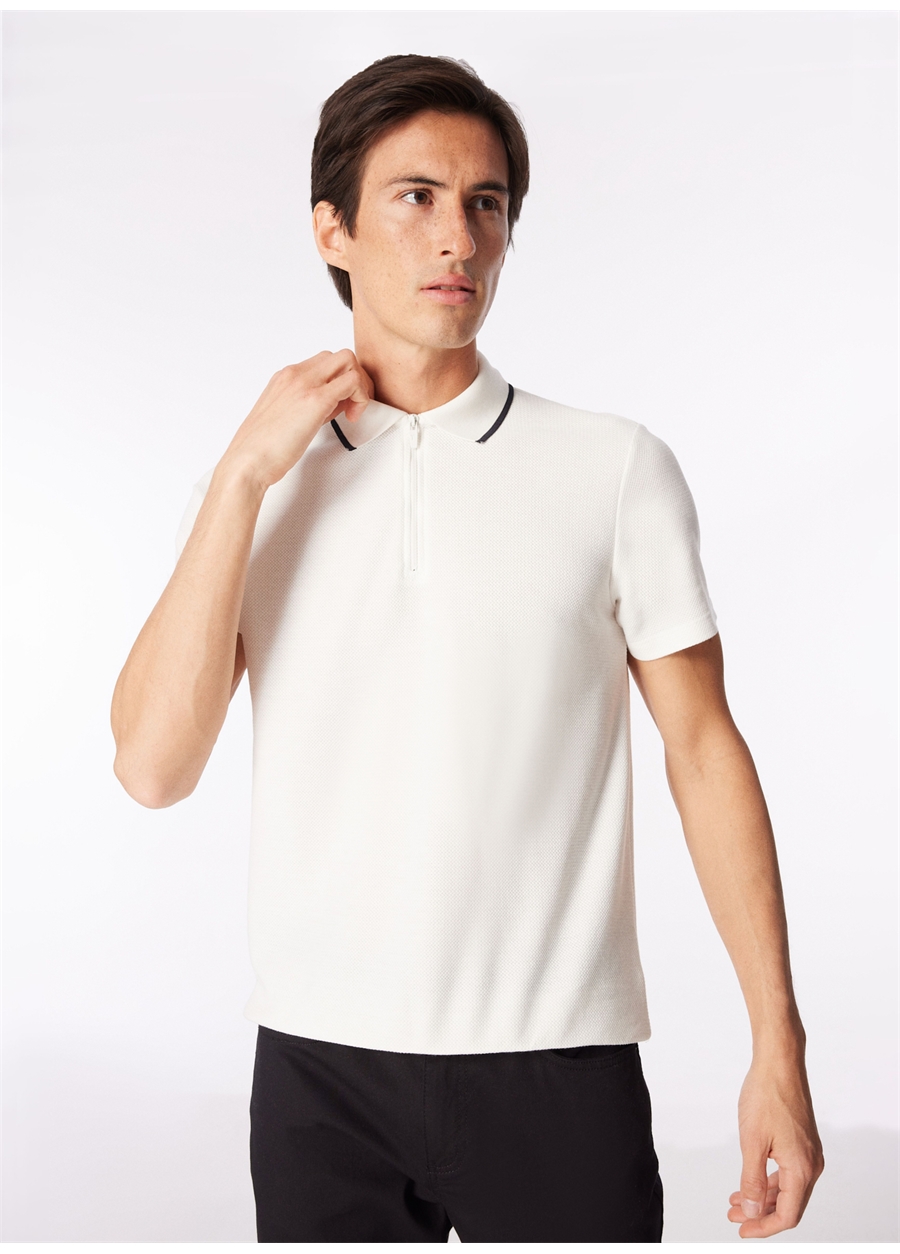 Fabrika Ekru Erkek Basic Jakarlı Polo T-Shirt LUCAS_1