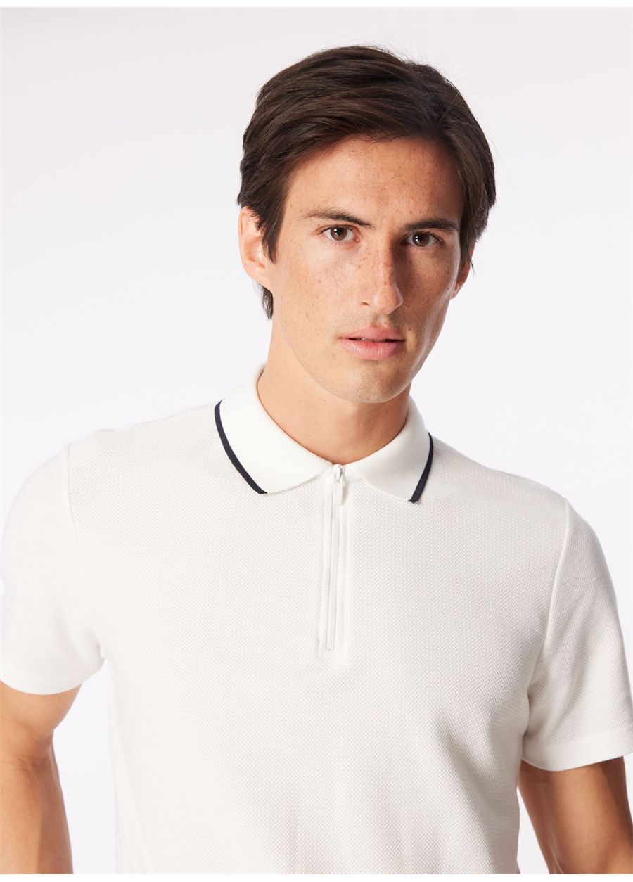 Fabrika Ekru Erkek Basic Jakarlı Polo T-Shirt LUCAS_3