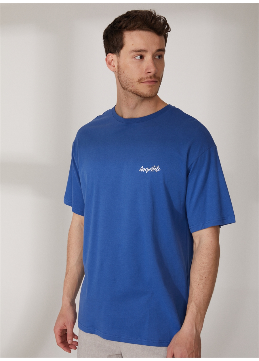 Aeropostale Bisiklet Yaka Baskılı İndigo Erkek T-Shirt E-JONY_1