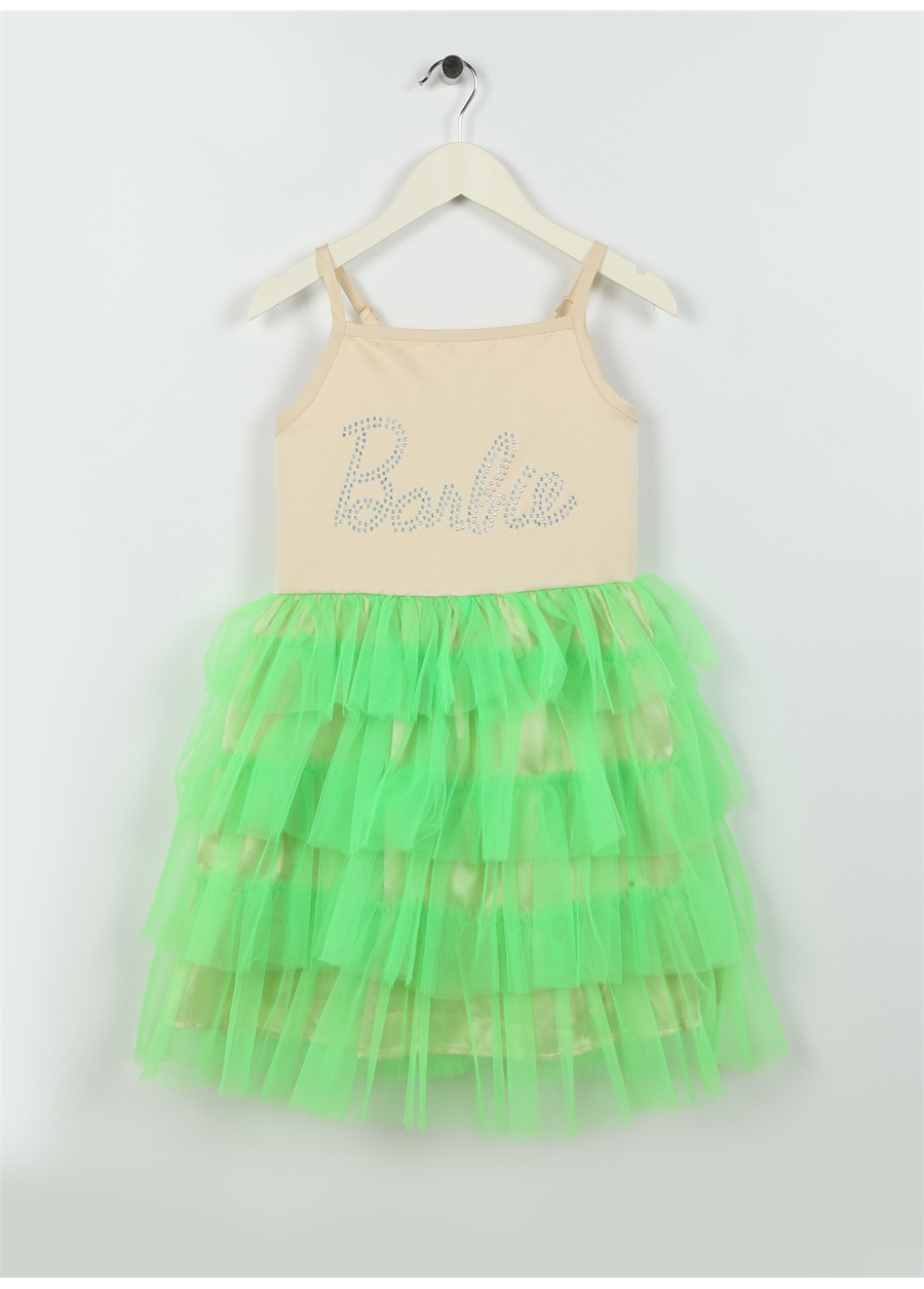 Barbie Taşlı Çok Renkli Kız Çocuk Diz Üstü Elbise 23PRB-810