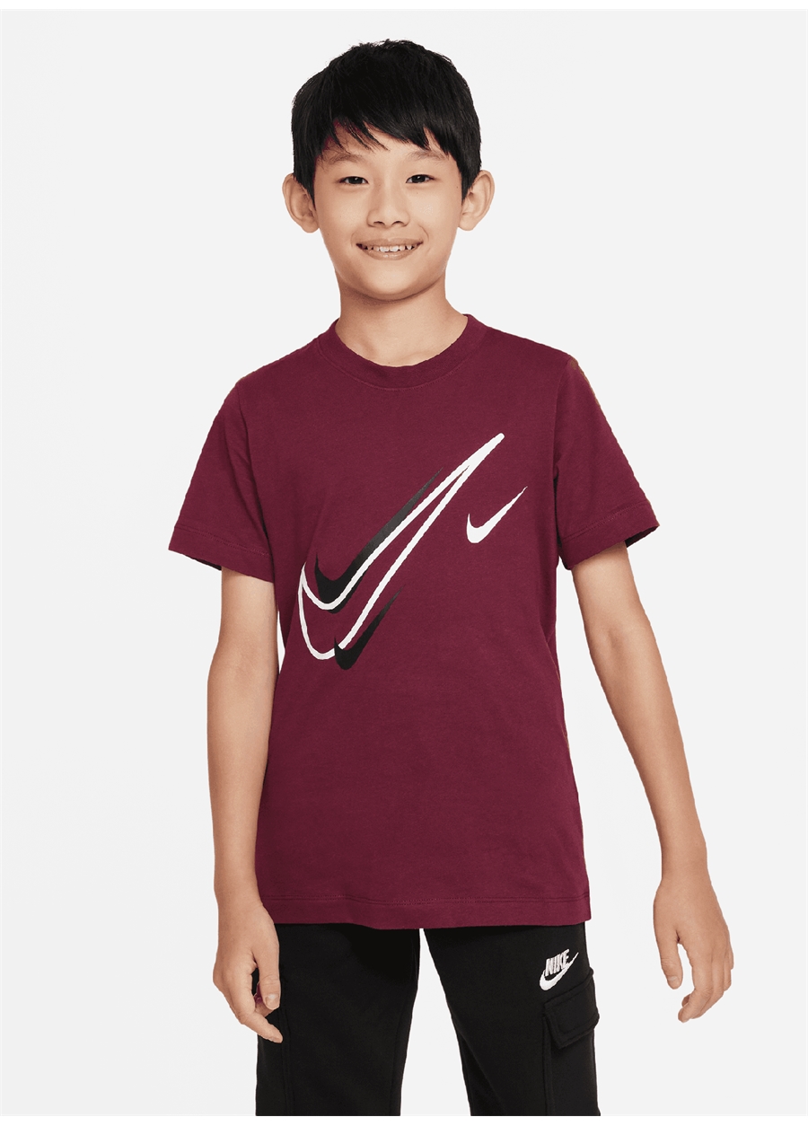 Nike Çocuk Kırmızı - Pembe Bisiklet Yaka T-Shirt DX2297-638 B NSW SOS SS TEE