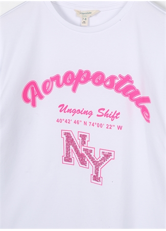 Aeropostale Ekru Kız Çocuk Bisiklet Yaka Düşük Omuz Oversize Baskılı T-Shirt 23SAG-06_2