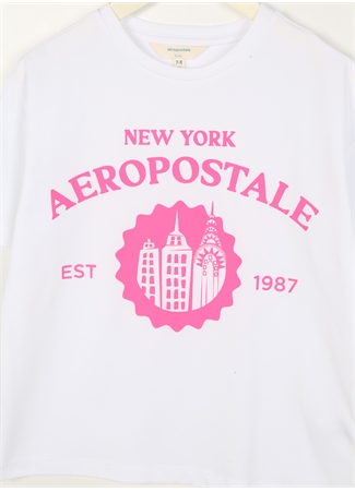 Aeropostale Ekru Kız Çocuk Bisiklet Yaka Düşük Omuz Oversize Baskılı T-Shirt 23SAG-02_2