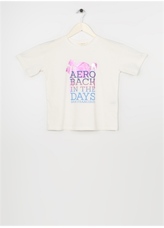 Aeropostale Ekru Kız Çocuk Bisiklet Yaka Kısa Kollu Baskılı T-Shirt 22SAG-42