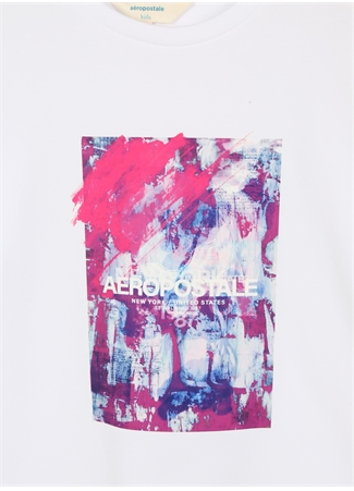 Aeropostale Ekru Kız Çocuk Bisiklet Yaka Düşük Omuz Oversize Düz T-Shirt 23SAG-07_2