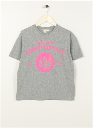 Aeropostale Baskılı Gri Melanj Kız Çocuk T-Shirt 23SAG-02_0