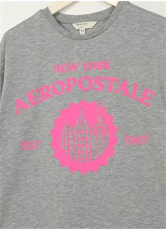 Aeropostale Baskılı Gri Melanj Kız Çocuk T-Shirt 23SAG-02_2