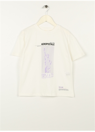 Aeropostale Ekru Erkek Çocuk Bisiklet Yaka Oversize Baskılı T-Shirt 23SAB-07_0