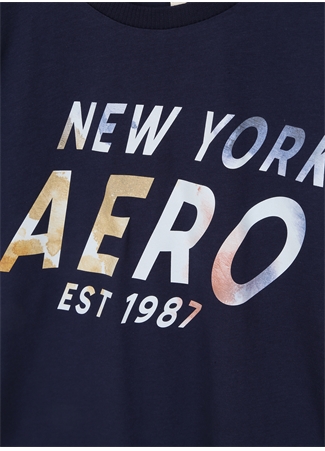 Aeropostale Lacivert Erkek Çocuk Bisiklet Yaka Oversize Baskılı T-Shirt 23SAB-41_2