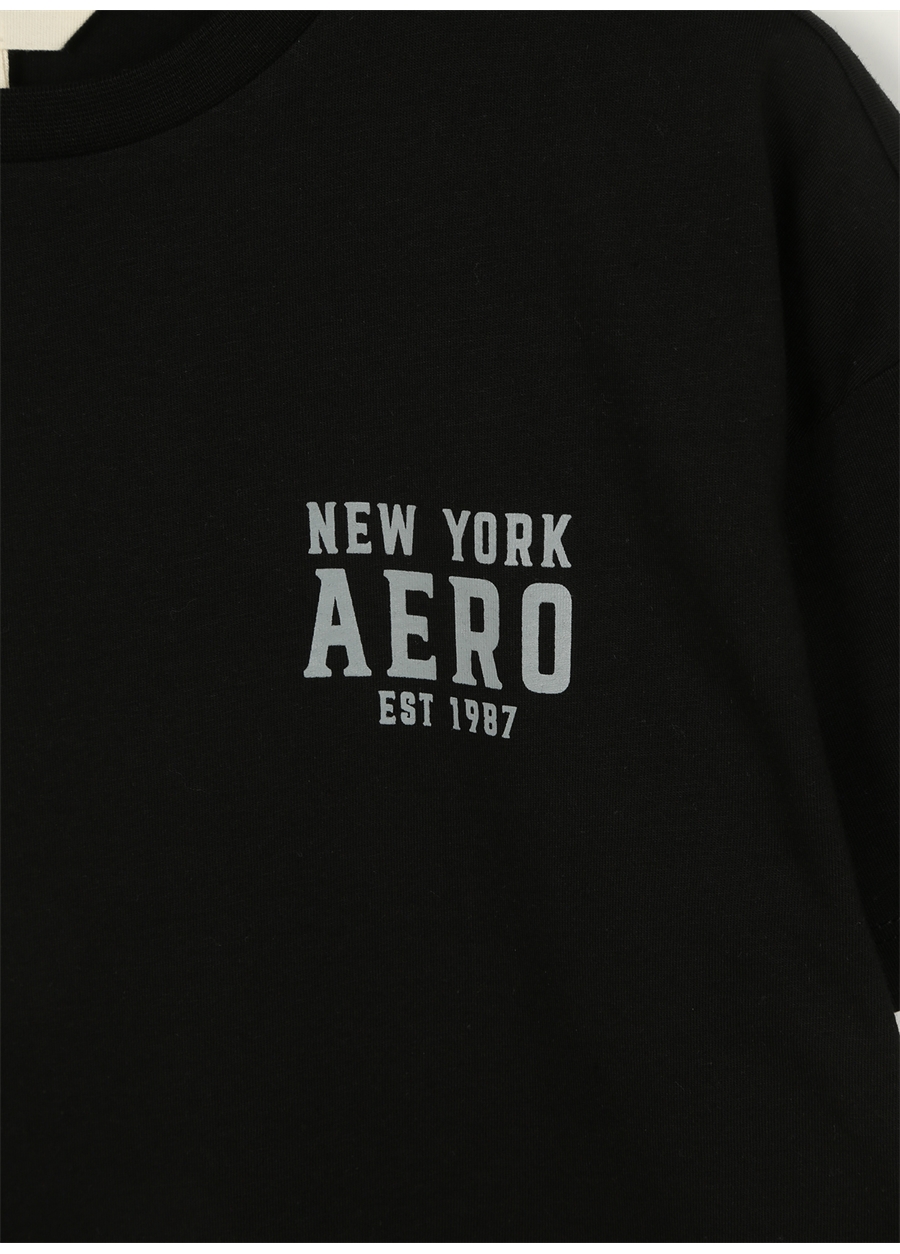 Aeropostale Siyah Erkek Çocuk Bisiklet Yaka Oversize Baskılı T-Shirt 23SAB-11_2