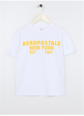 Aeropostale Ekru Erkek Çocuk Bisiklet Yaka Oversize Baskılı T-Shirt 23SAB-36_0