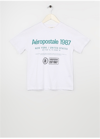 Aeropostale Ekru Erkek Çocuk Bisiklet Yaka Oversize Baskılı T-Shirt 23SAB-01_0