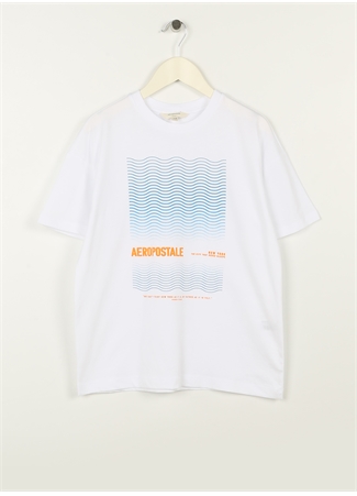 Aeropostale Ekru Erkek Çocuk Bisiklet Yaka Oversize Baskılı T-Shirt 23SAB-33_0