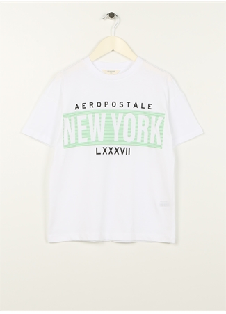 Aeropostale Ekru Erkek Çocuk Bisiklet Yaka Oversize Baskılı T-Shirt 23SAB-38_0