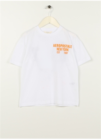 Aeropostale Ekru Erkek Çocuk Bisiklet Yaka Oversize Baskılı T-Shirt 23SAB-39