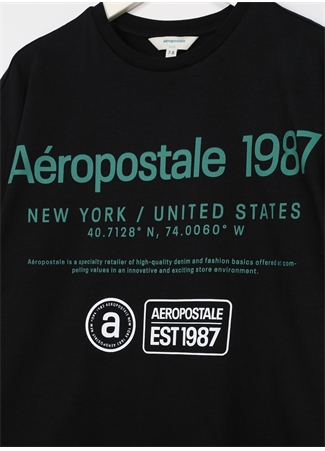 Aeropostale Siyah Erkek Çocuk Bisiklet Yaka Oversize Baskılı T-Shirt 23SAB-01_2