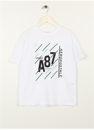 Aeropostale Ekru Erkek Çocuk Bisiklet Yaka Oversize Baskılı T-Shirt 23SAB-02_0