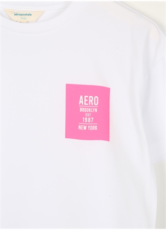 Aeropostale Ekru Kız Çocuk Bisiklet Yaka Düşük Omuz Oversize Baskılı T-Shirt 23SAG-05_2