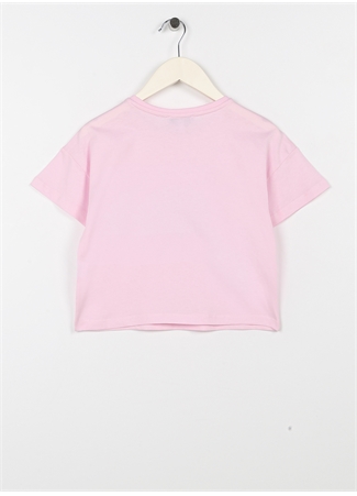 Limon Pembe Kız Çocuk Bisiklet Yaka Düşük Omuz Crop Baskılı T-Shirt READ GIRL-23_1