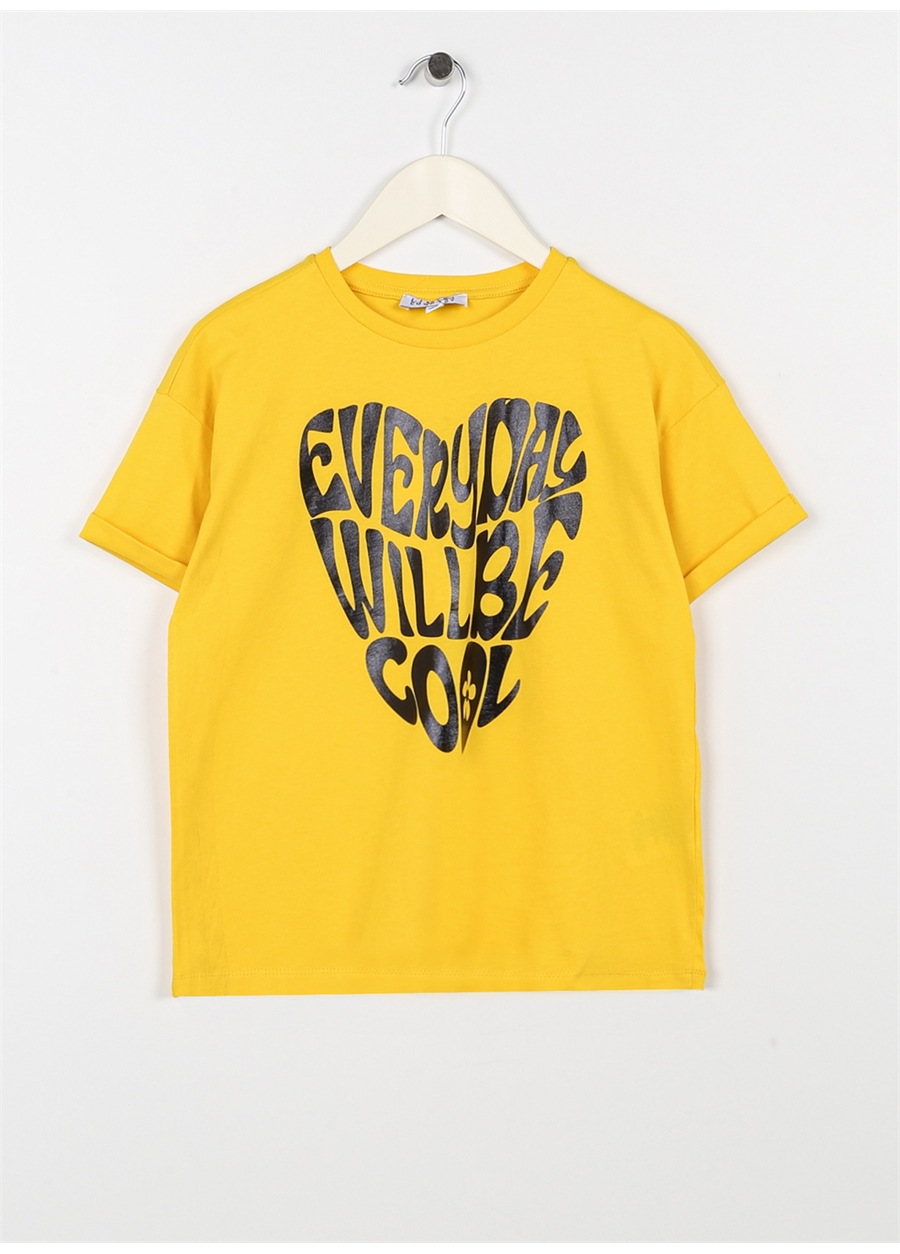Limon Sarı Kız Çocuk Bisiklet Yaka Yarım Kollu Baskılı T-Shirt COOL GIRL-23