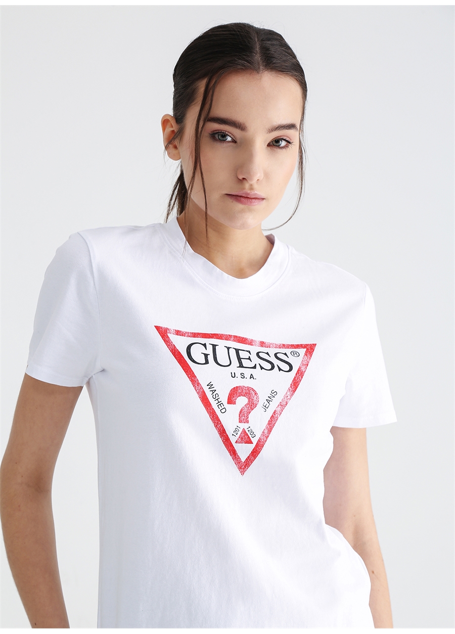 Guess Bisiklet Yaka Beyaz Kadın T-Shirt W2BI69K8FQ1G011